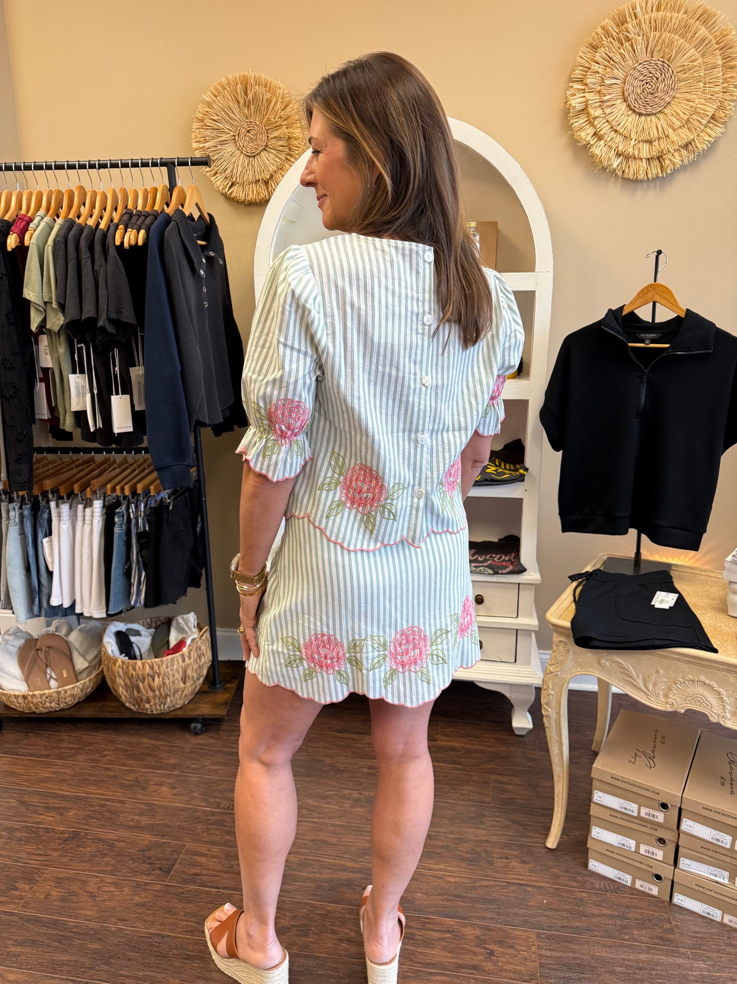 Pinstripe Scalloped Blouse