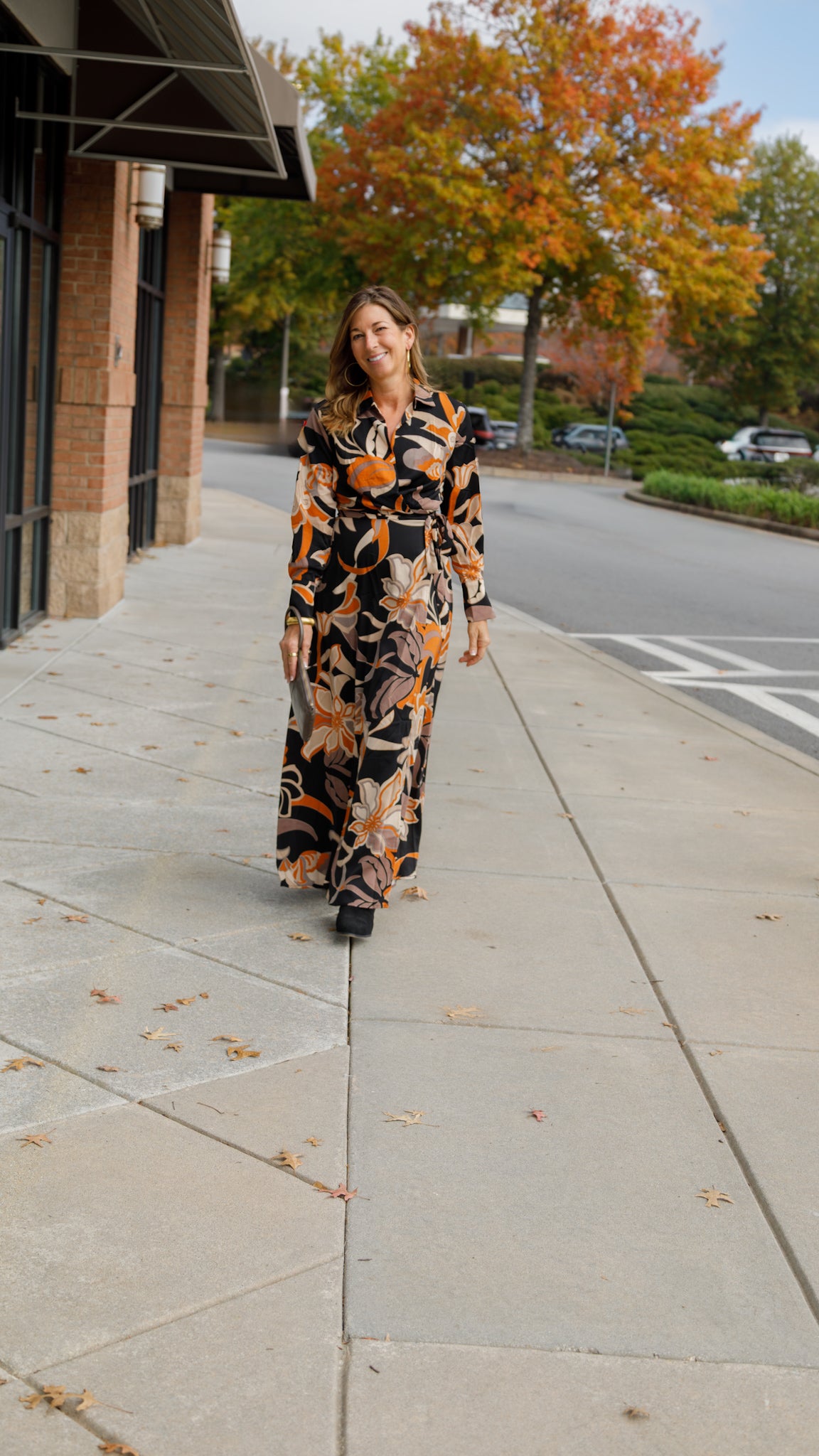 Orange & Black Printed Wrap Maxi Dress