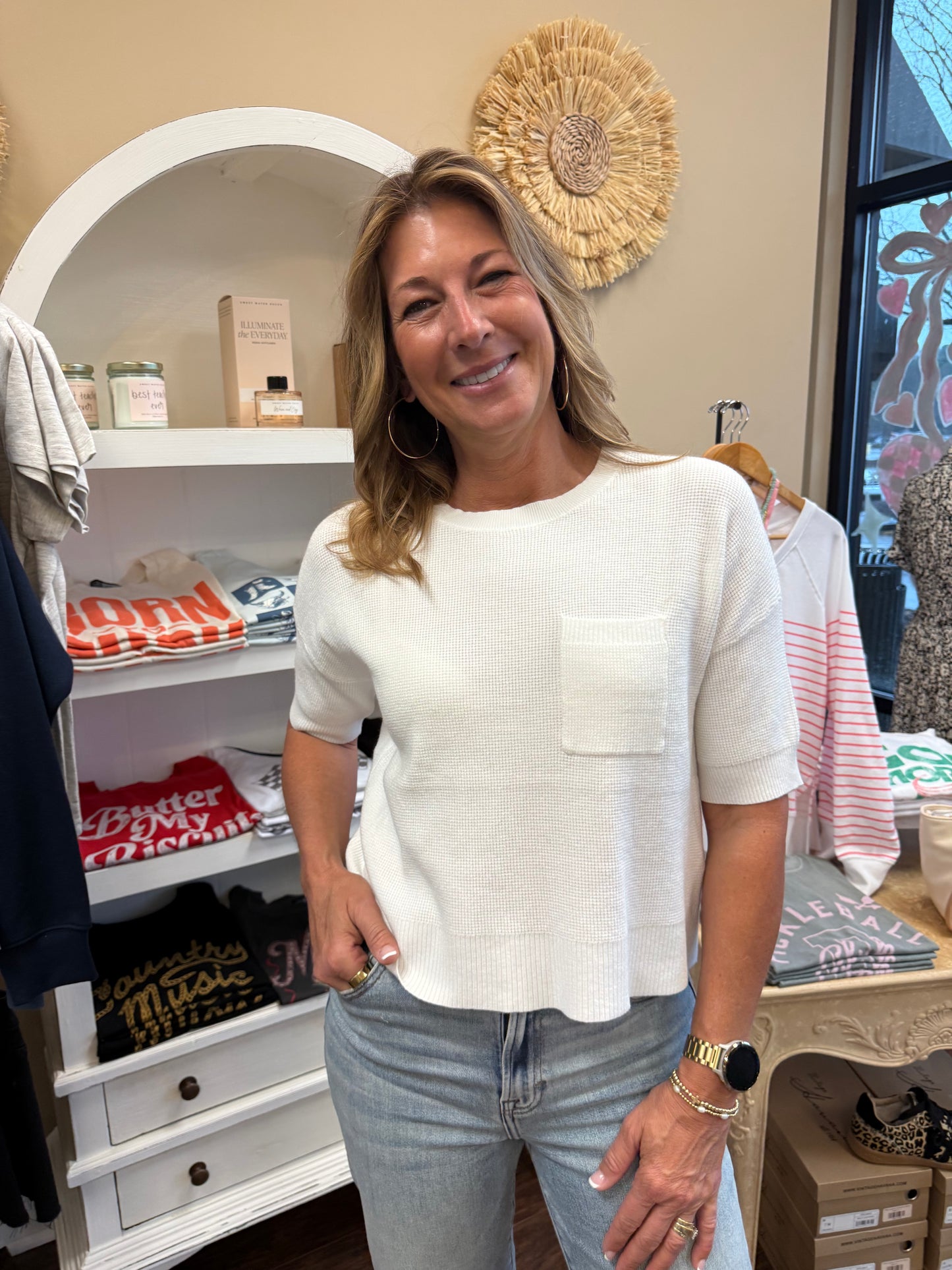 White Waffle Knit Top