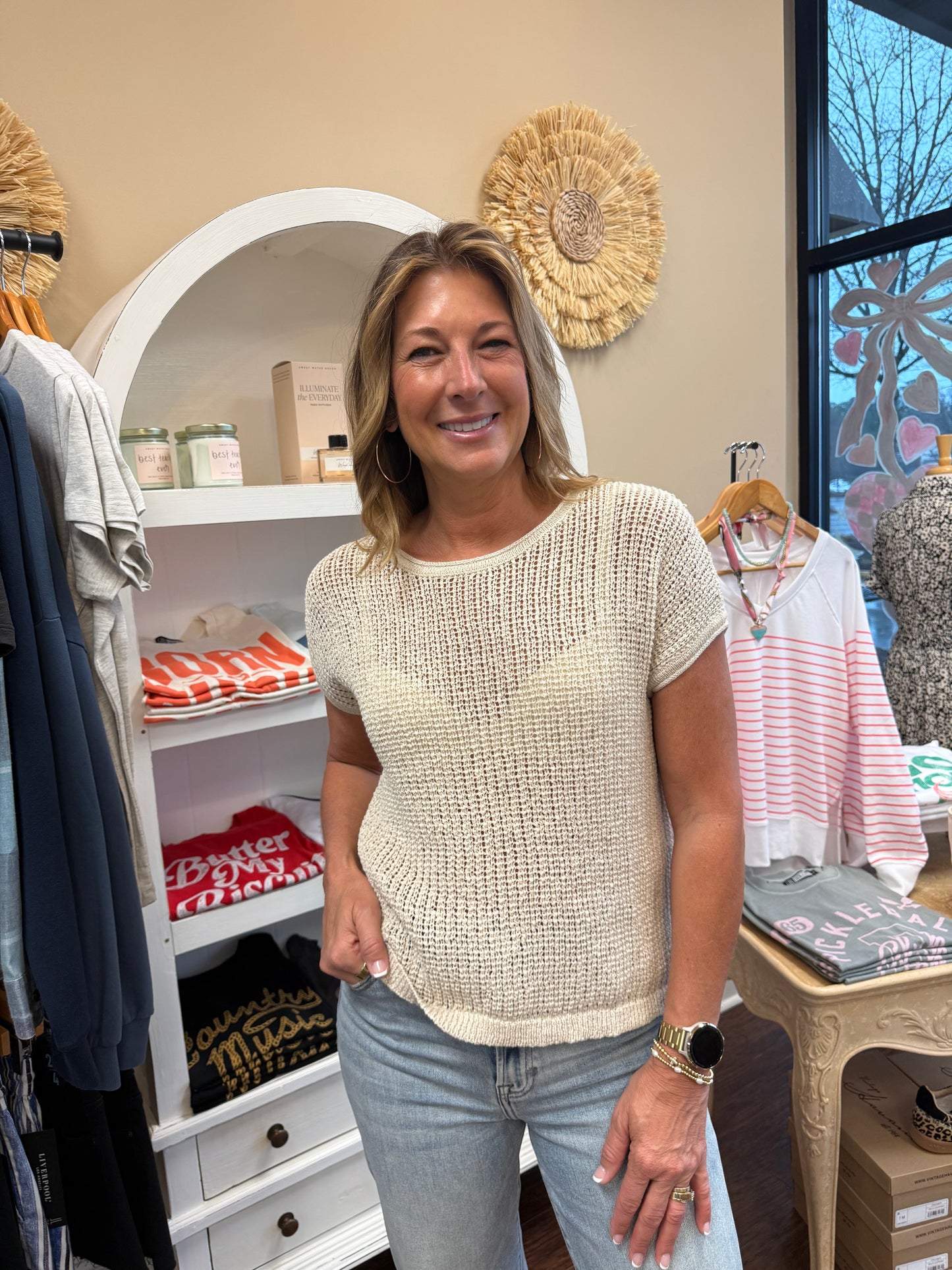 Natural Crochet Knit Top