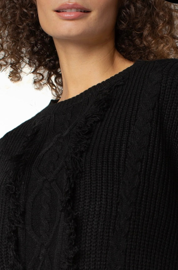 Black Mock Neck Fringed Sweater