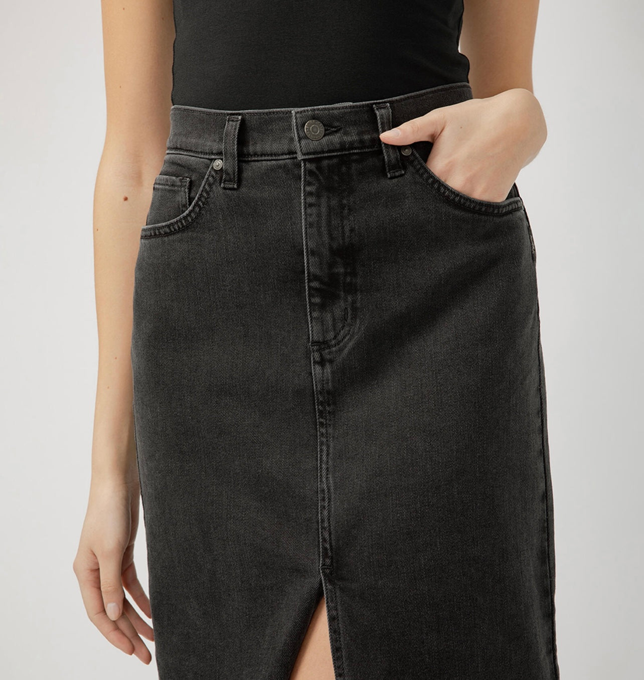 Black Denim Midi Skirt