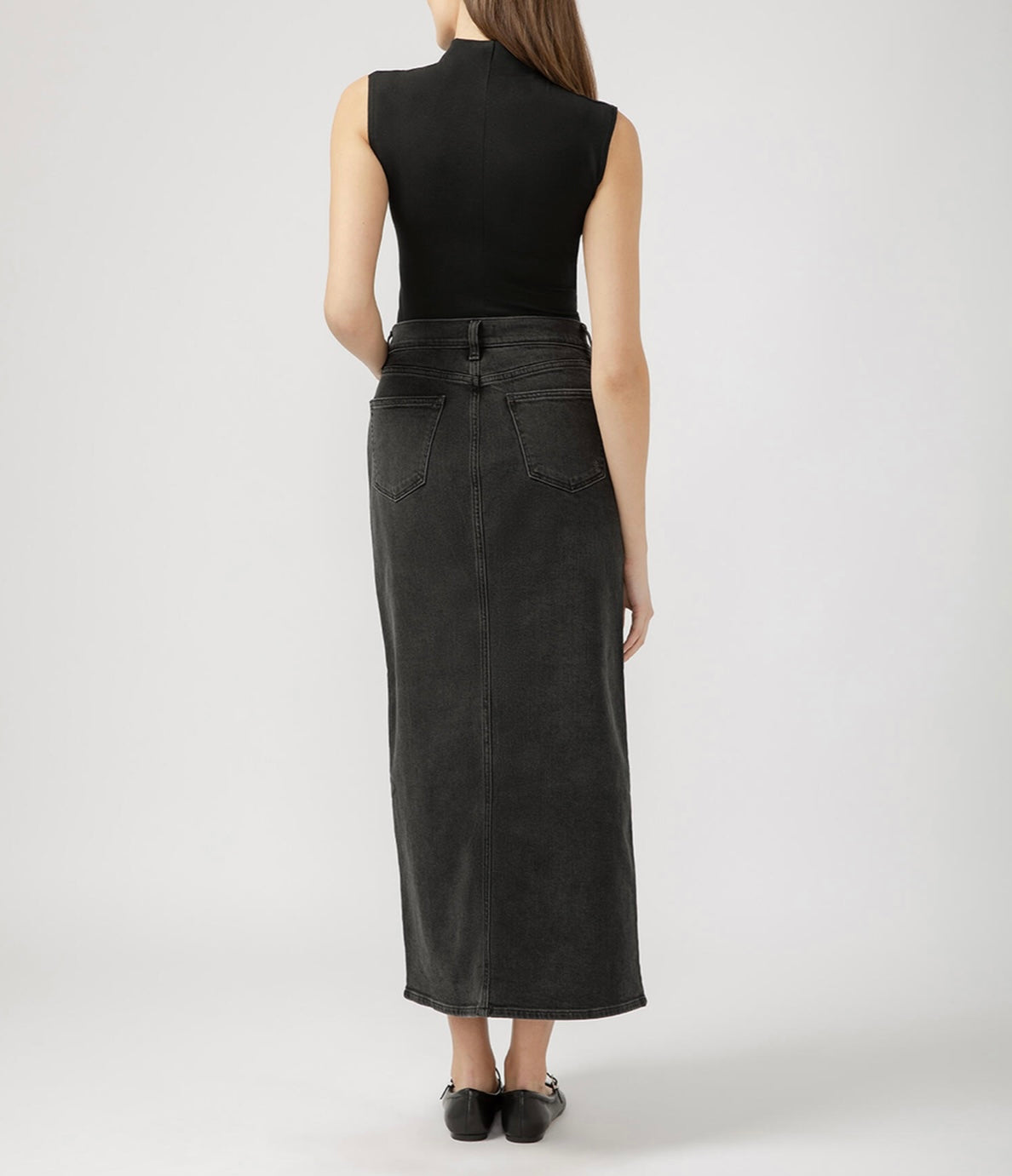 Black Denim Midi Skirt