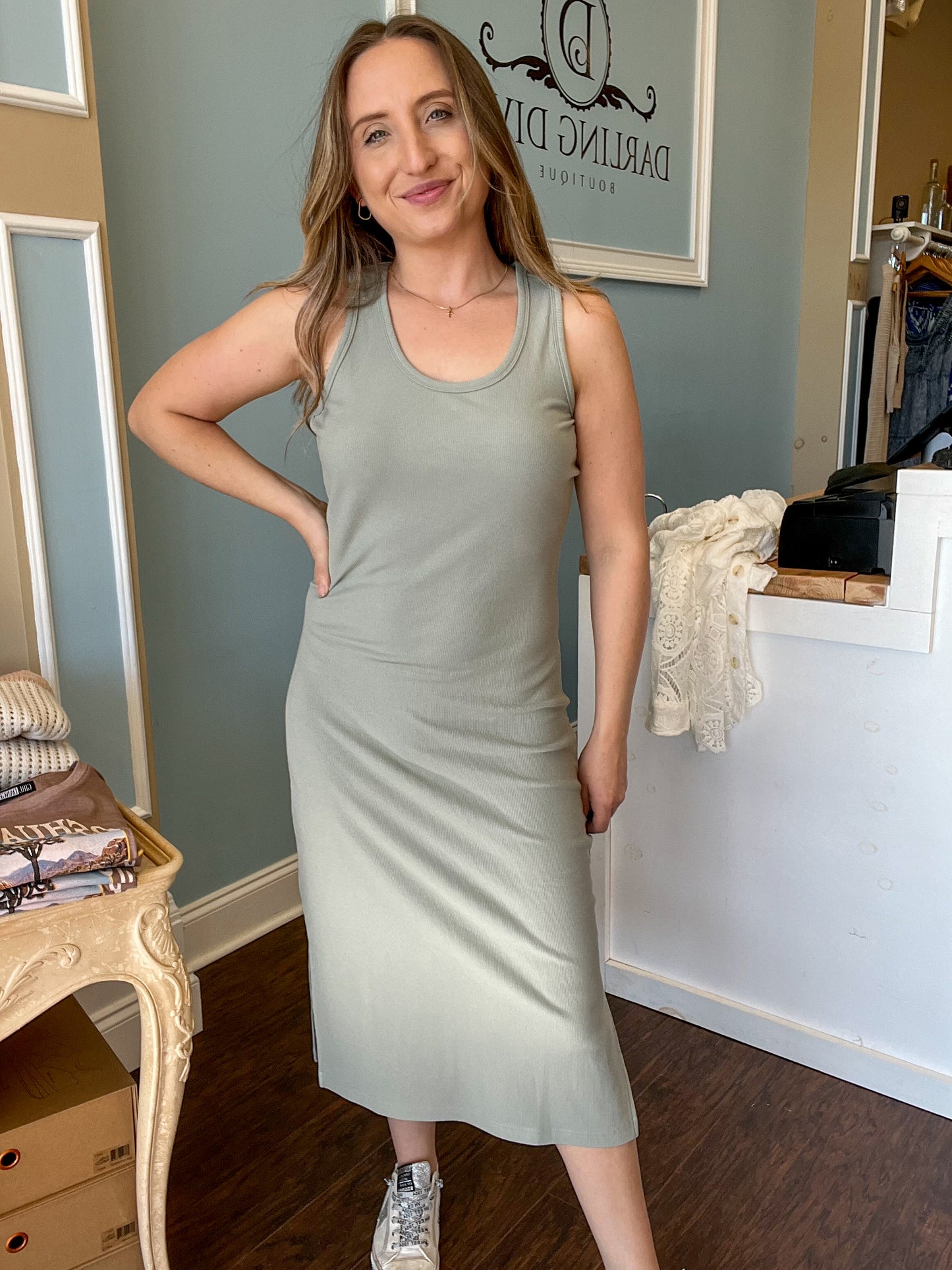 Sage Ribbed Britta Dress