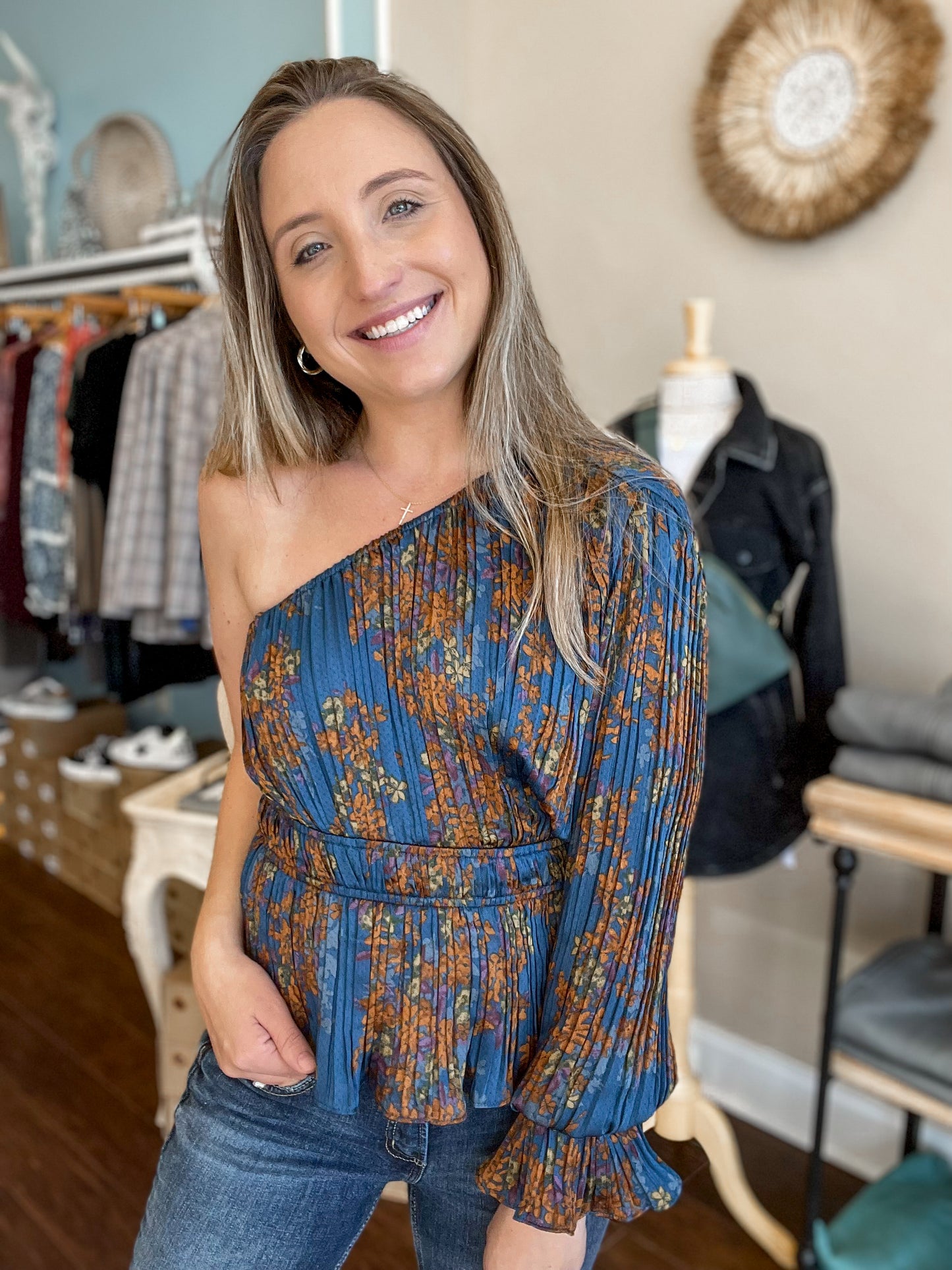 Fall Floral One Shoulder Top