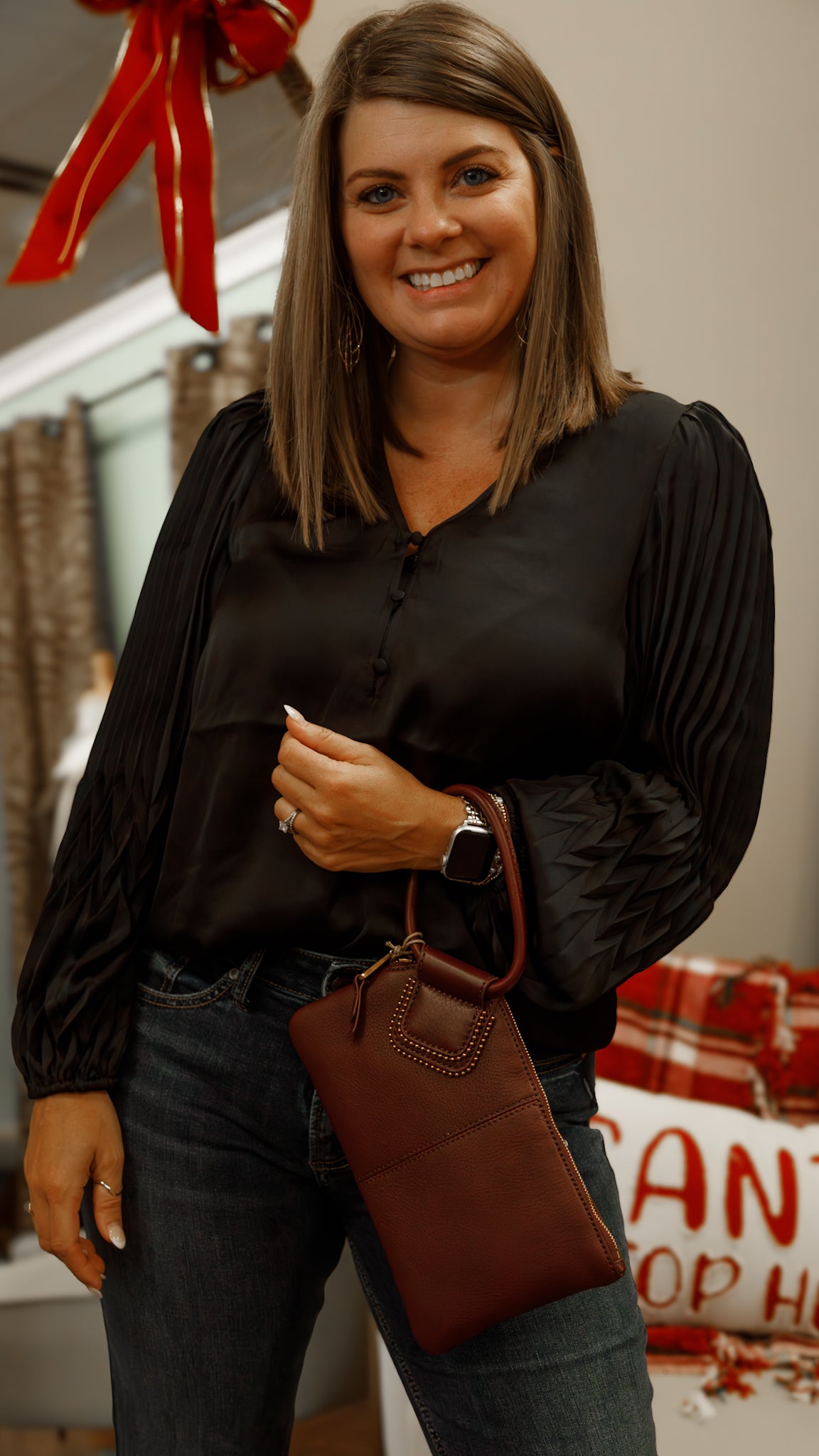 Black Pleated Woven Top