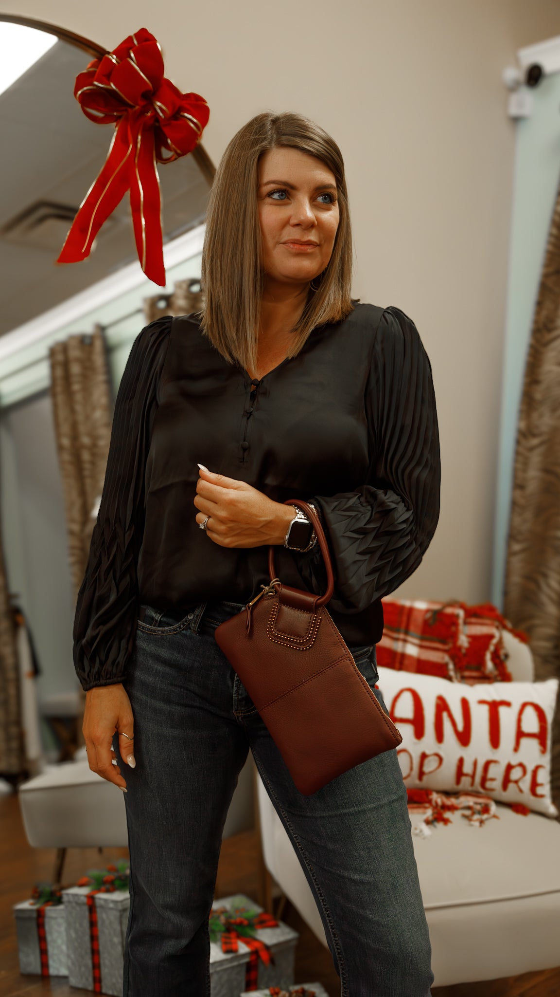 Black Pleated Woven Top