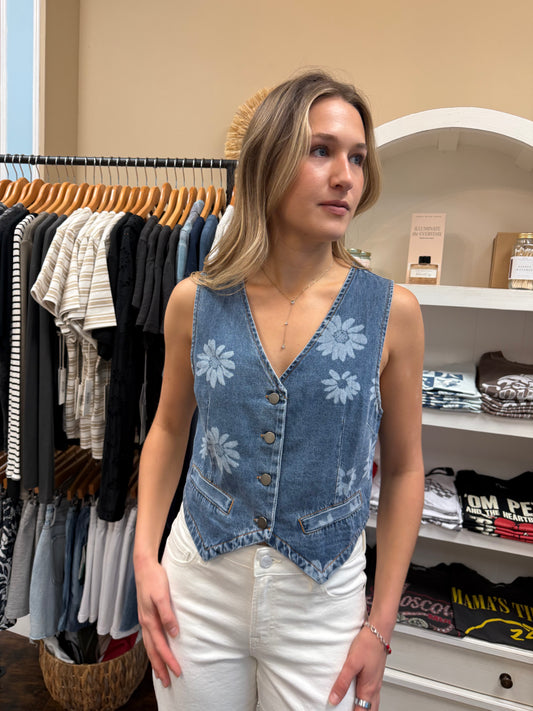 Printed Denim Vest
