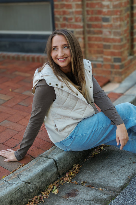 Ivory Quilted Puffer Hoodie Vest