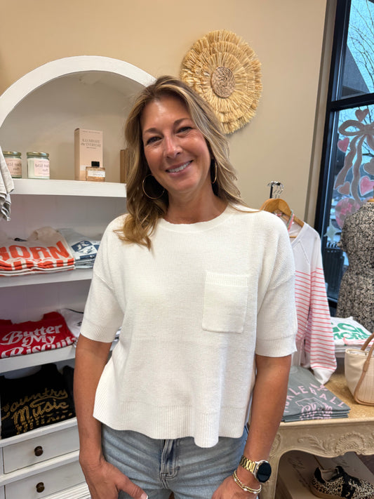 White Waffle Knit Top