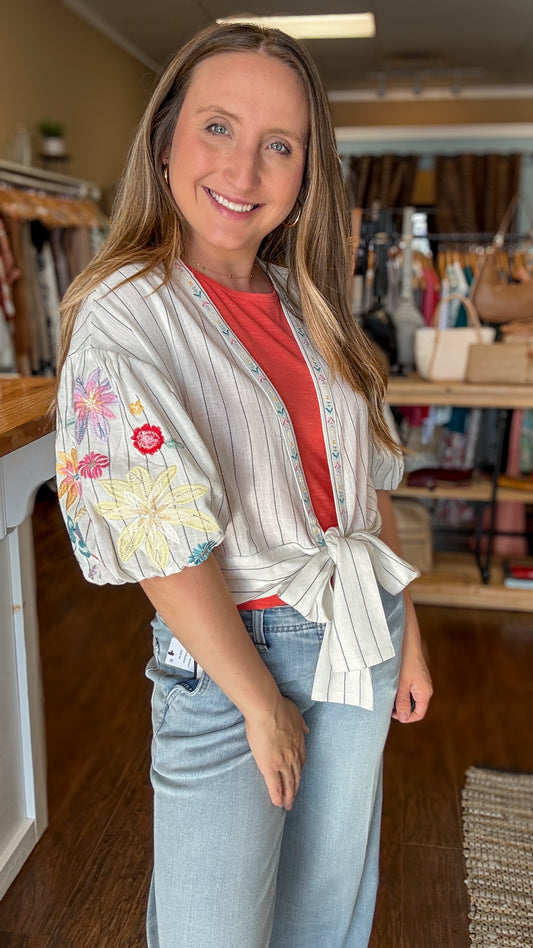 Off White Embroidered Cardigan