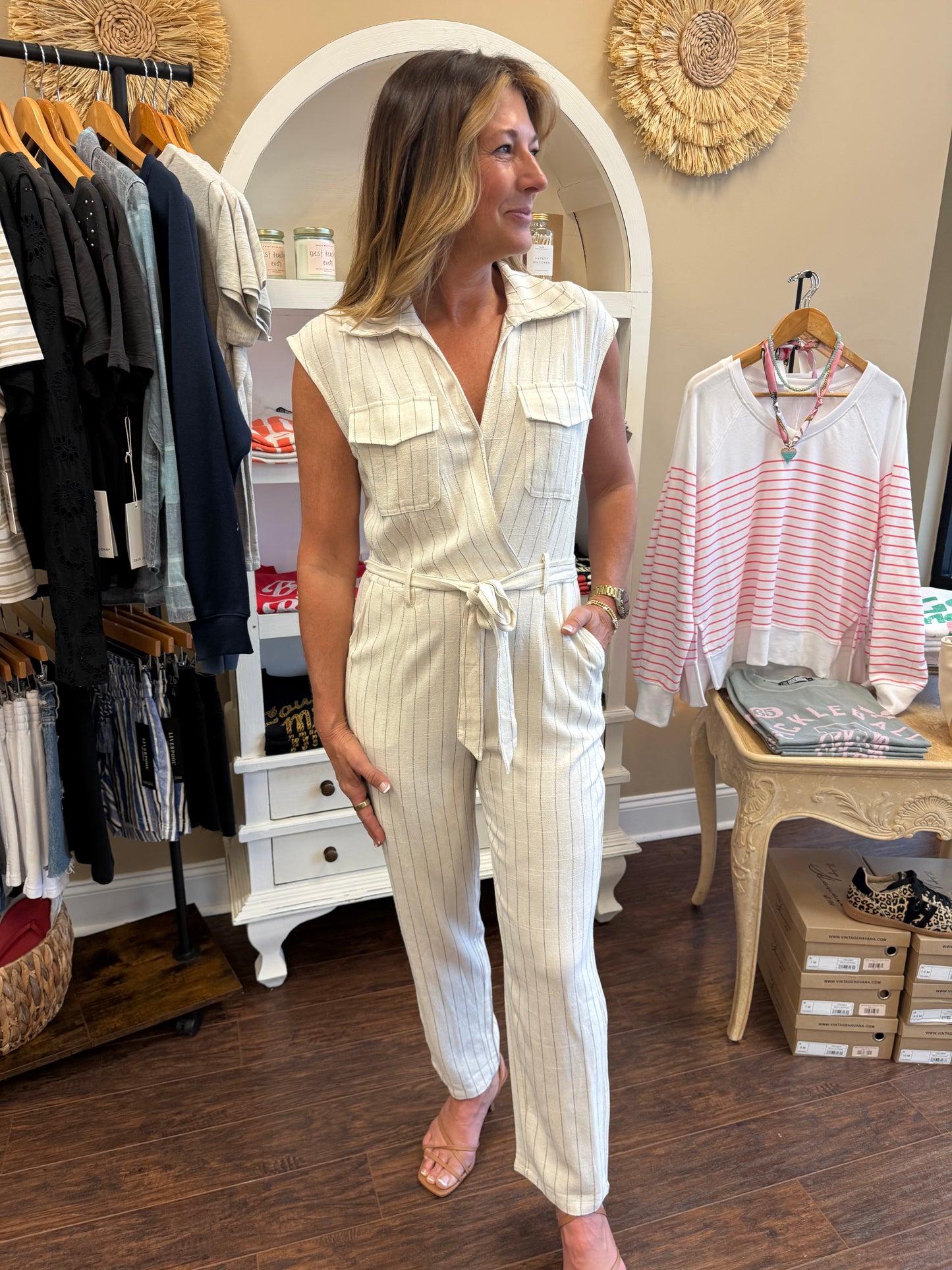 Off White Pinstripe Jumpsuit