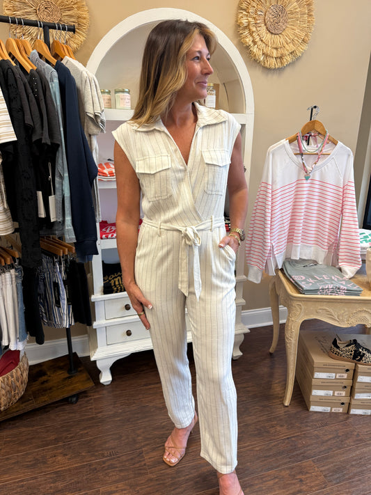 Off White Pinstripe Jumpsuit