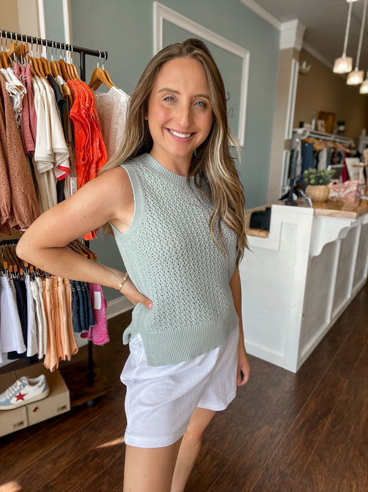 Sage Open Knit Top