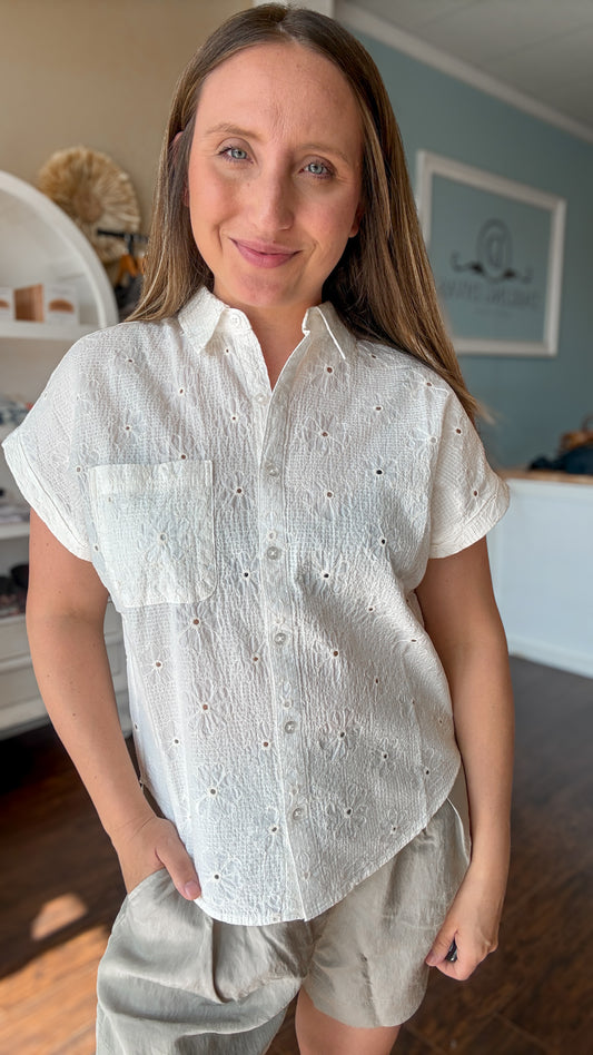 Ecru Graceville Eyelet Dolman Shirt