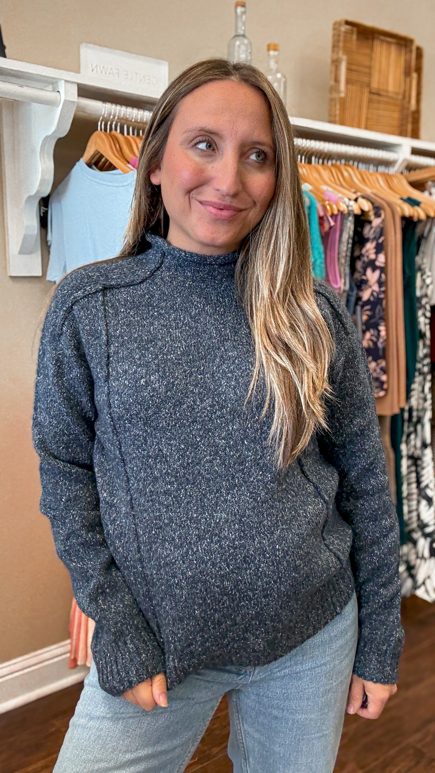 Navy Bethania Funnel Neck Sweater