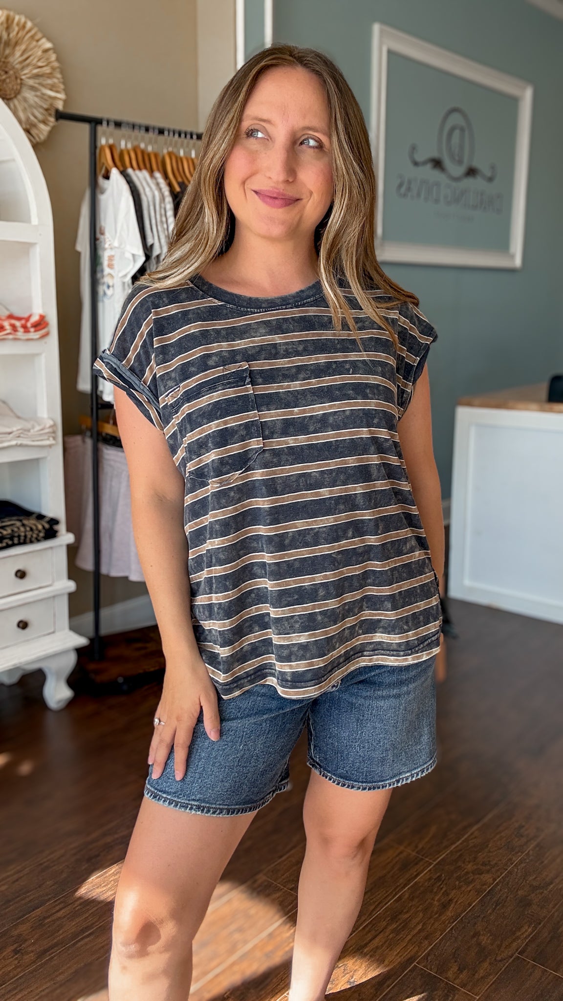 Navy/Tan Stripe Vintage Tee