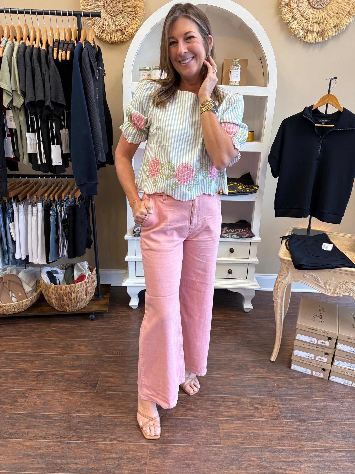 Misty Blush Belted Stride Wide Leg Jean