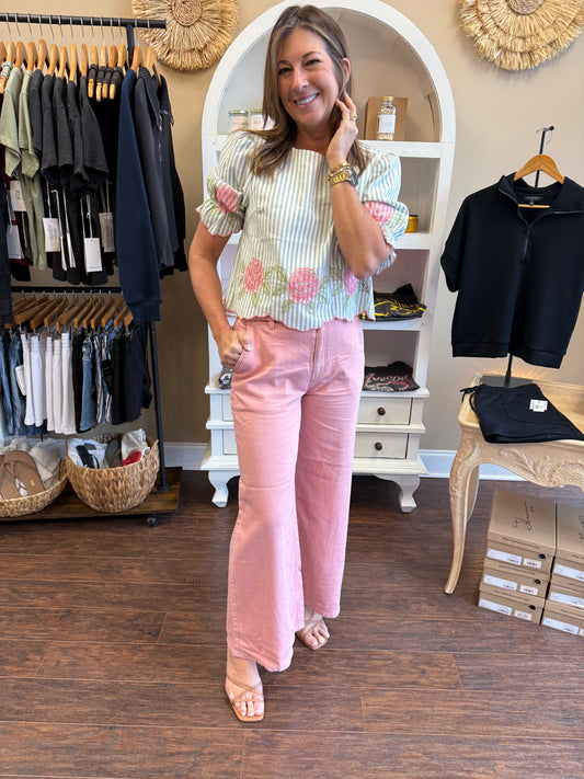 Misty Blush Belted Stride Wide Leg Jean