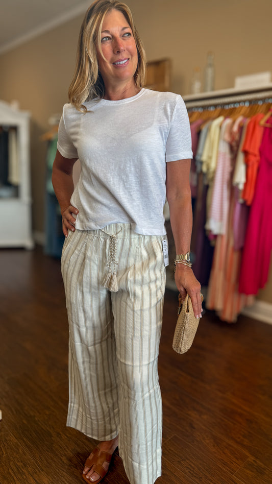 Cream and Tan Wide Leg Pant