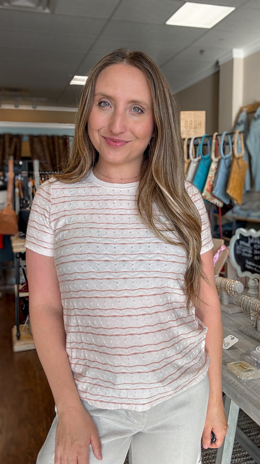 Pink Wavy Crew Neck Tee