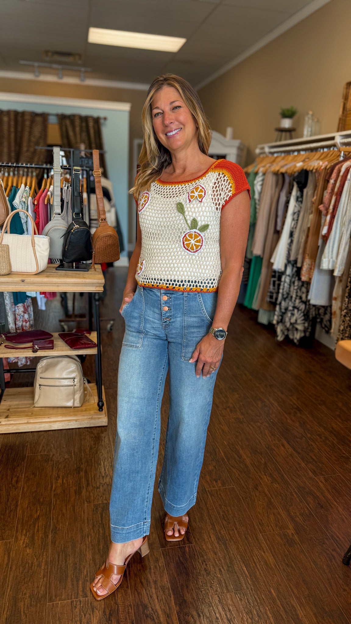 Oatmeal/Red Crochet Top
