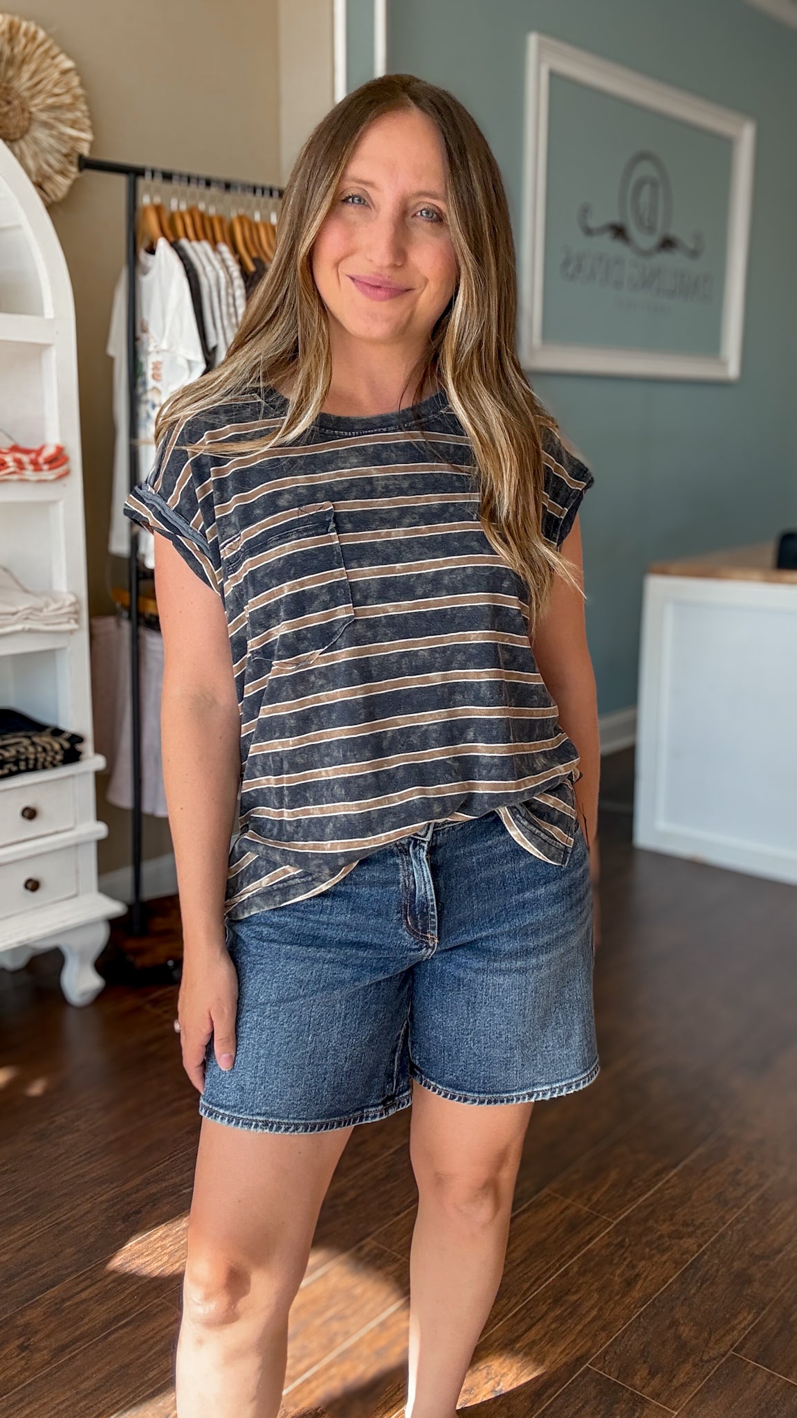 Navy/Tan Stripe Vintage Tee