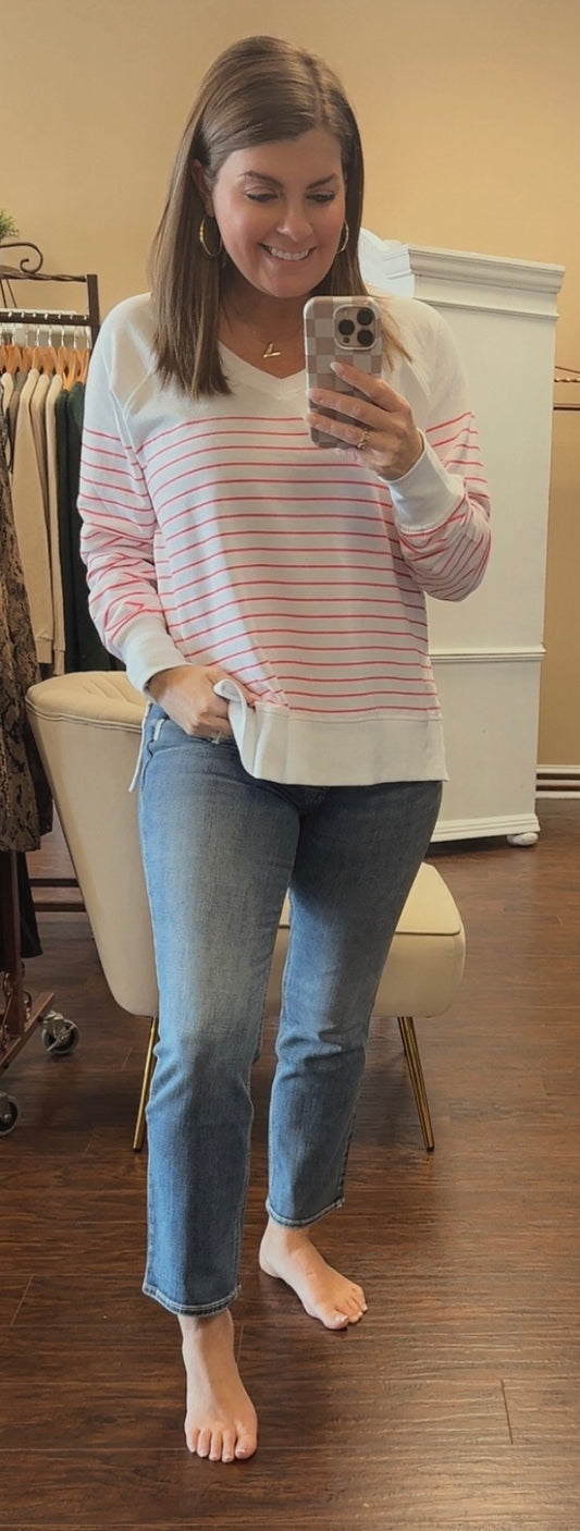 Weekender Stripe V Neck Top