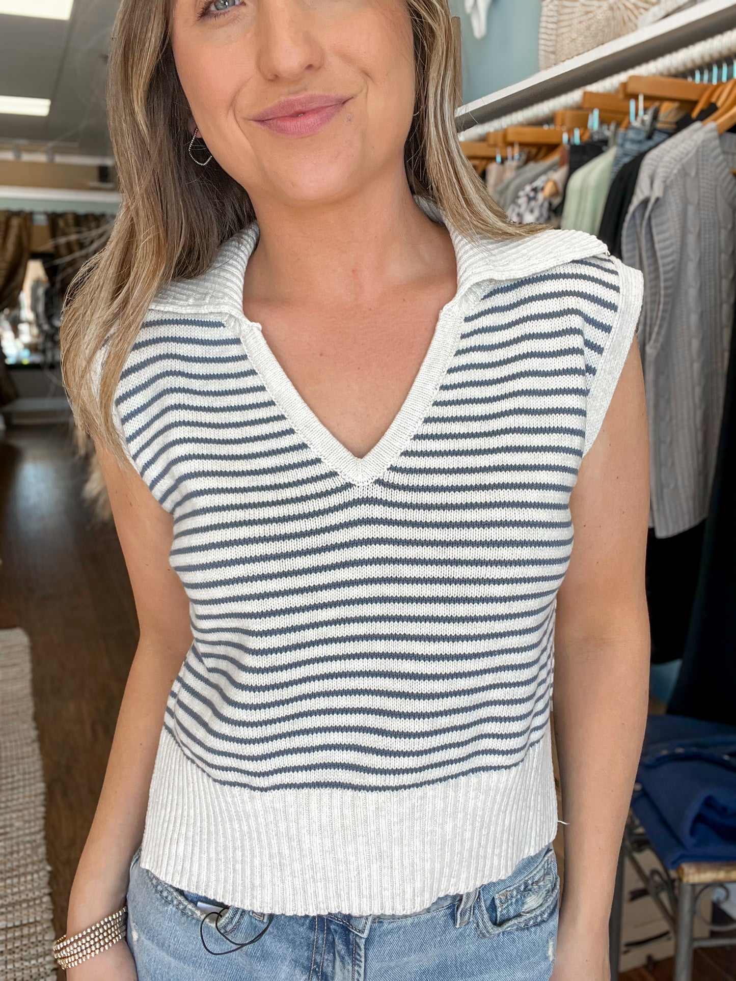 Striped Collared Vest