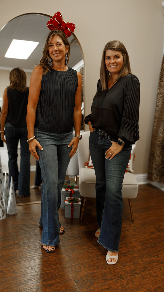 Black Pleated Woven Top