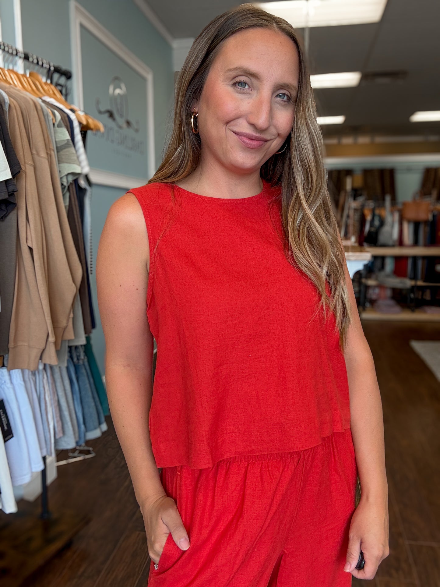 Chili Pepper Sloane Linen Top