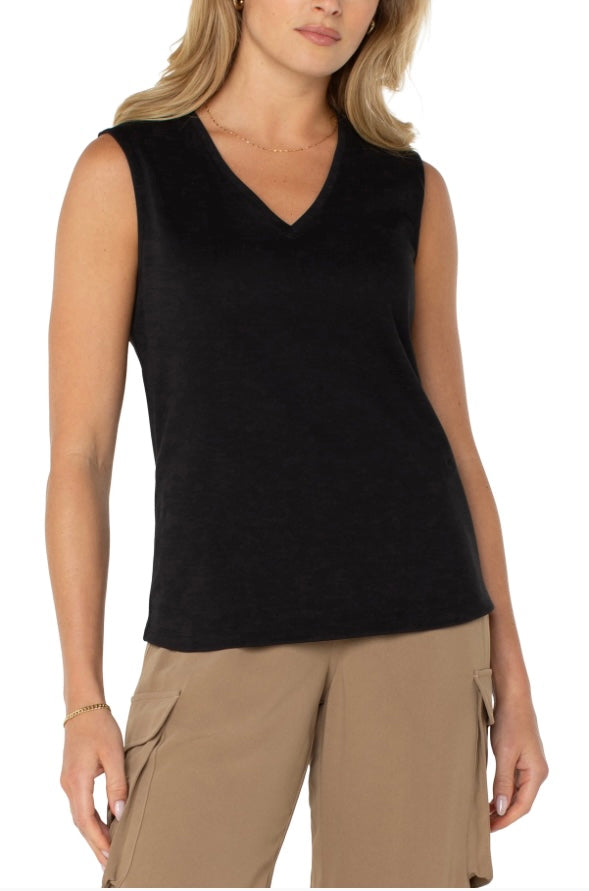 Black Sleeveless V-neck Woven Top