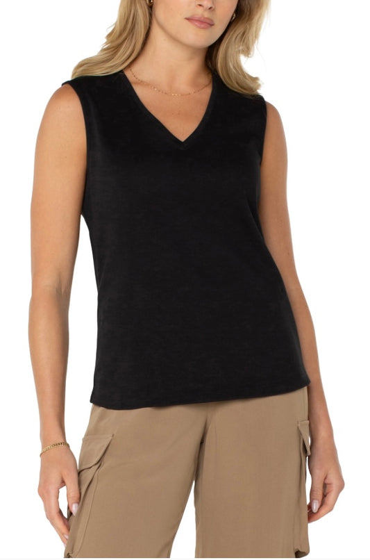 Black Sleeveless V-neck Woven Top