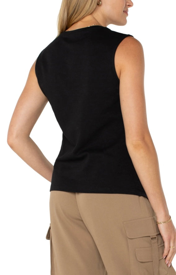 Black Sleeveless V-neck Woven Top
