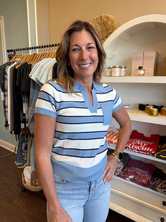 Navy and White Maben Polo Sweater
