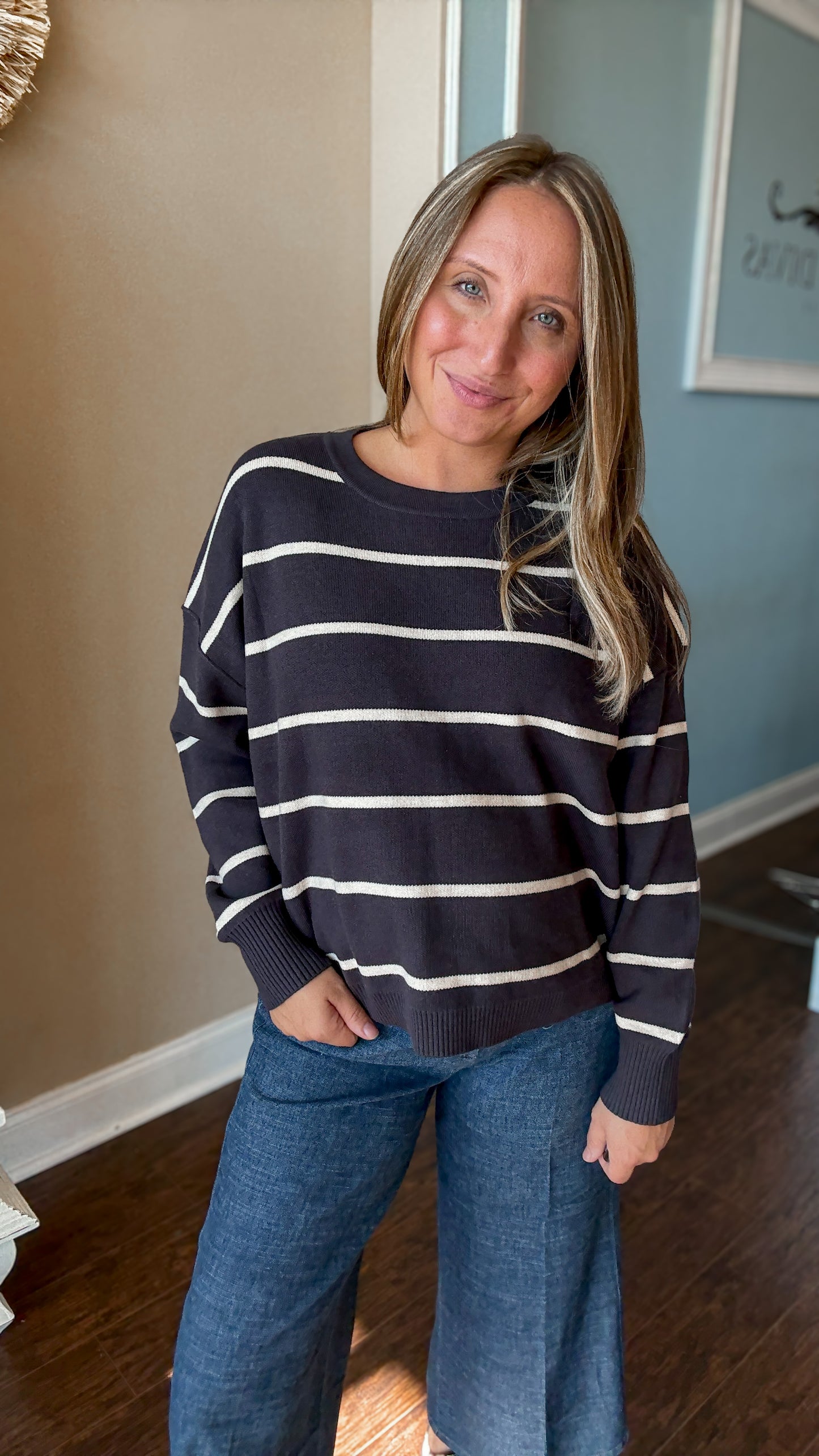 Charcoal Stripe Boxy Sweater