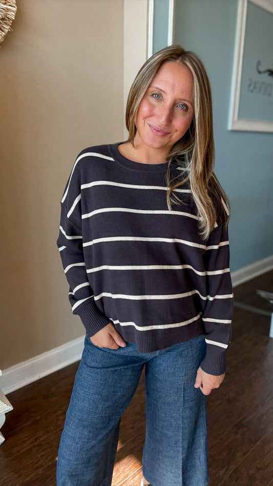 Charcoal Stripe Boxy Sweater