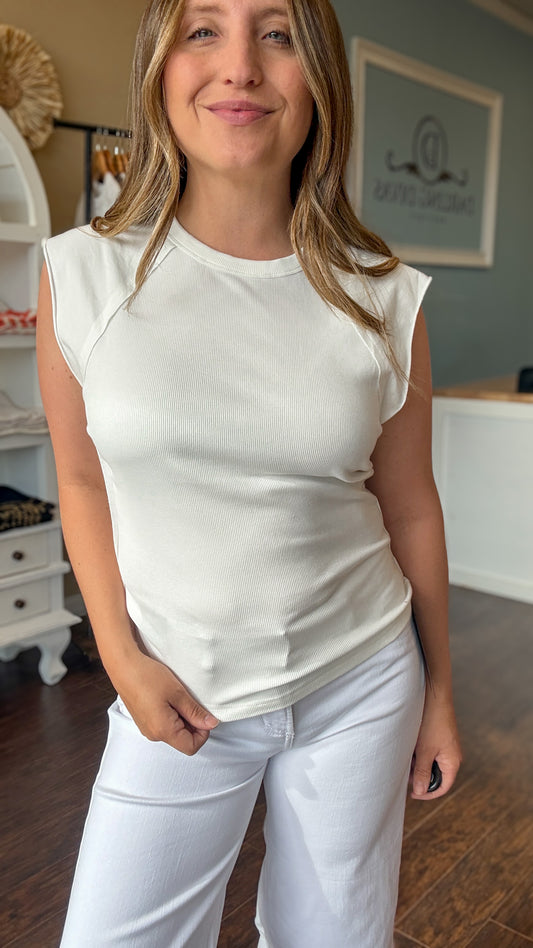 Off White Seamed Ribbed Tee