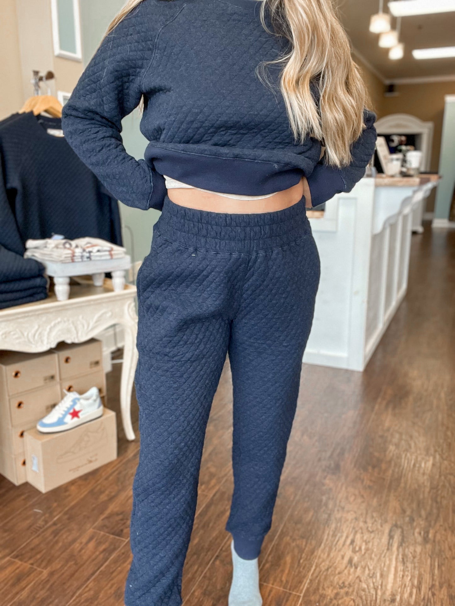 Navy Deale Quilted Jogger