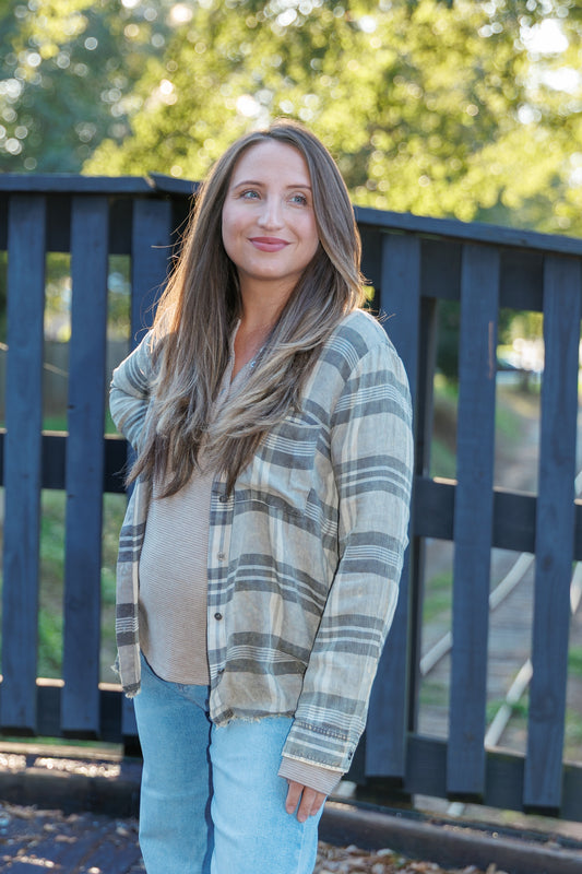 Washed Stone Plaid Shirt