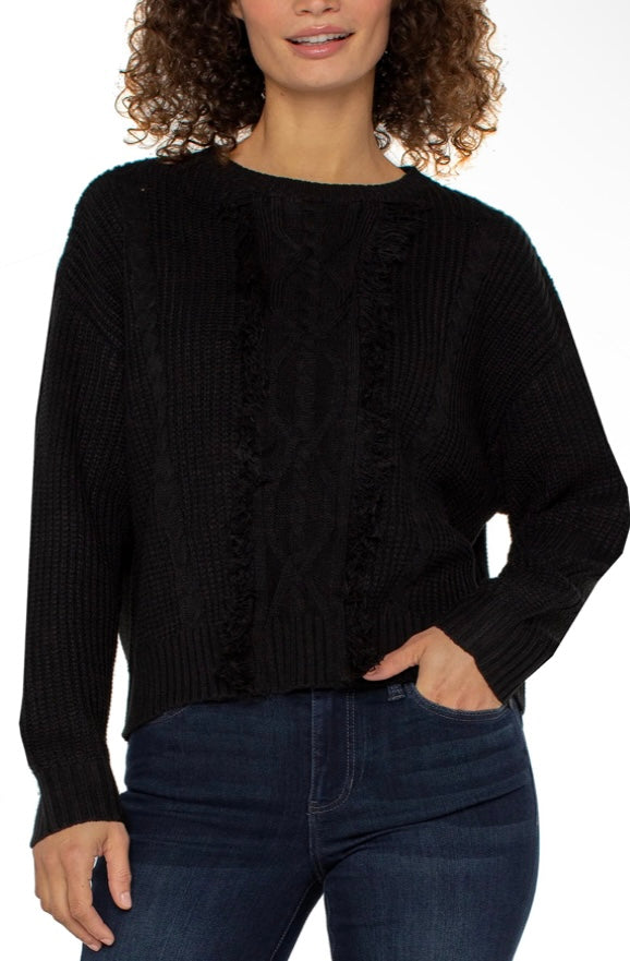 Black Mock Neck Fringed Sweater