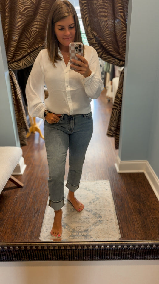 White Satin Button Down Blouse