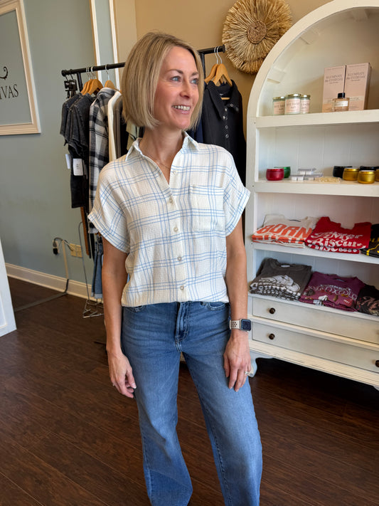 Blue and White Leetonia Dolman Shirt