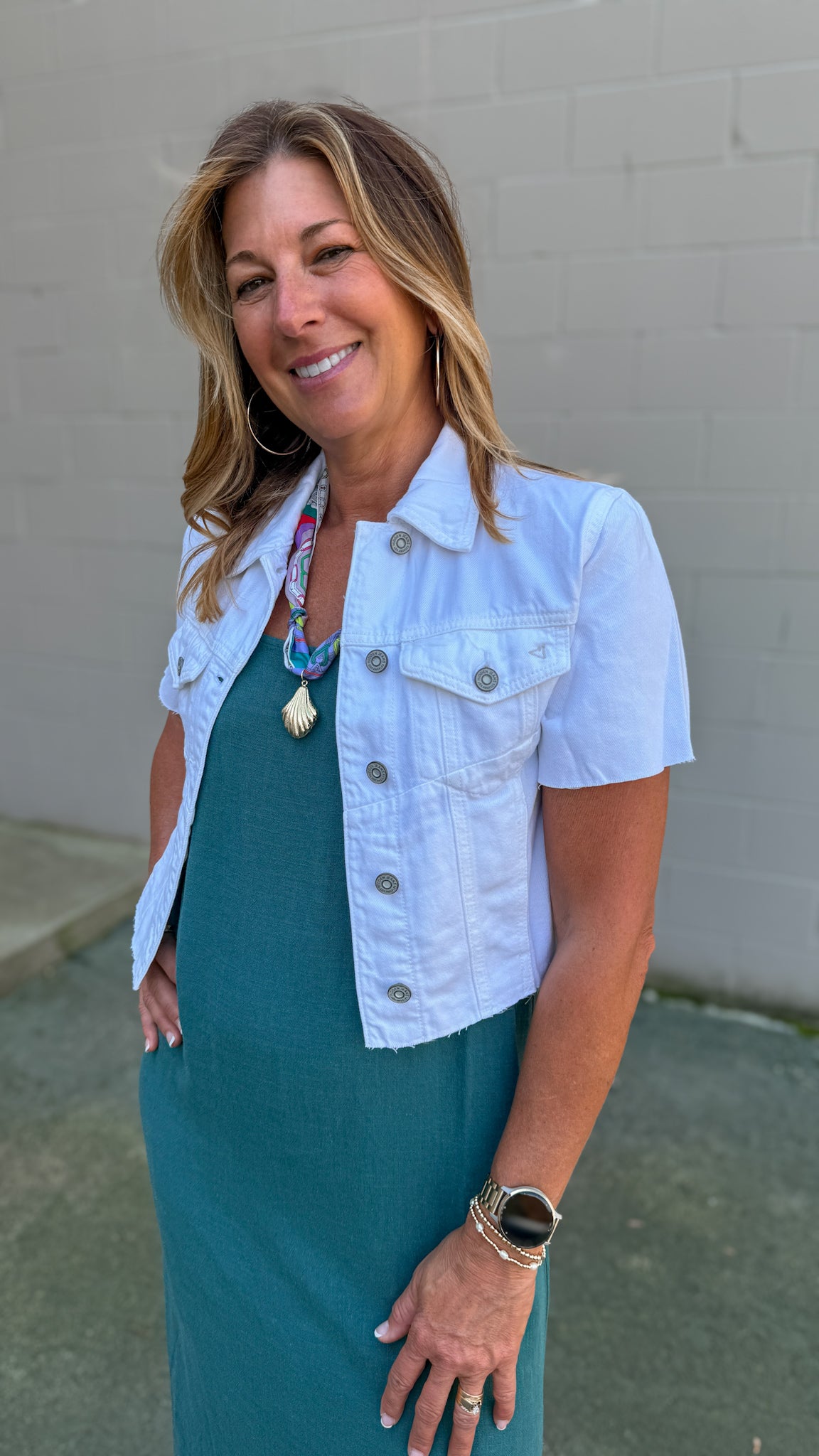 White Short Sleeve Cropped Denim Jacket