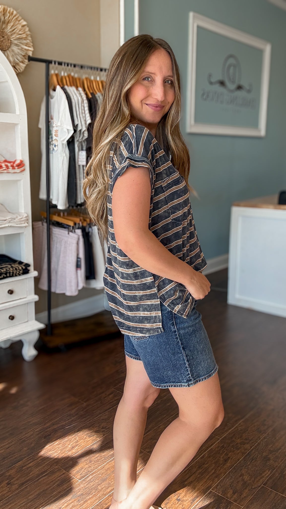 Navy/Tan Stripe Vintage Tee