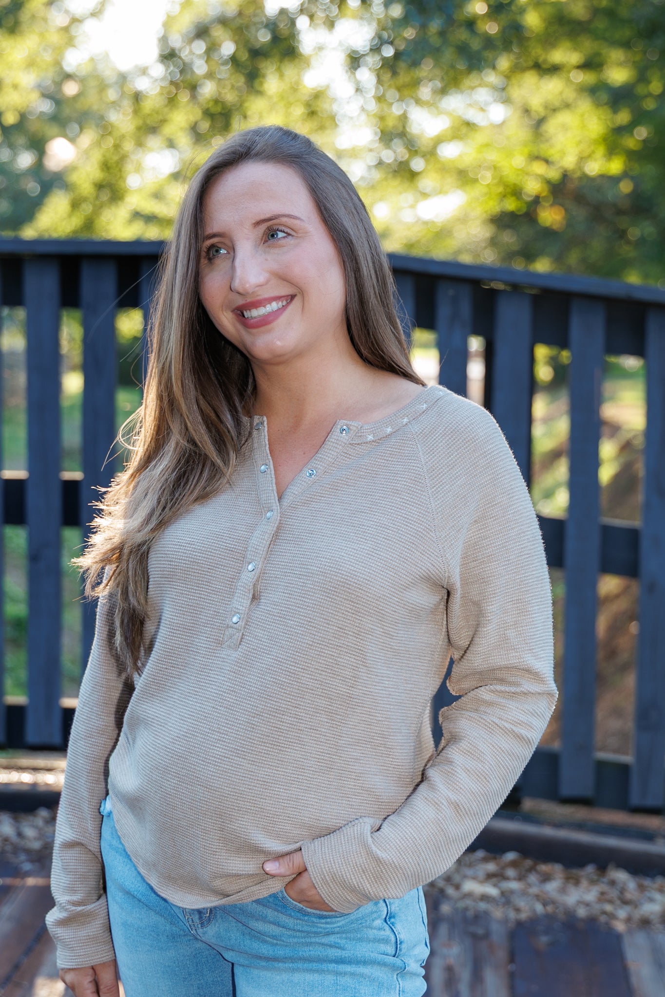 Sand Cambria Waffle Henley