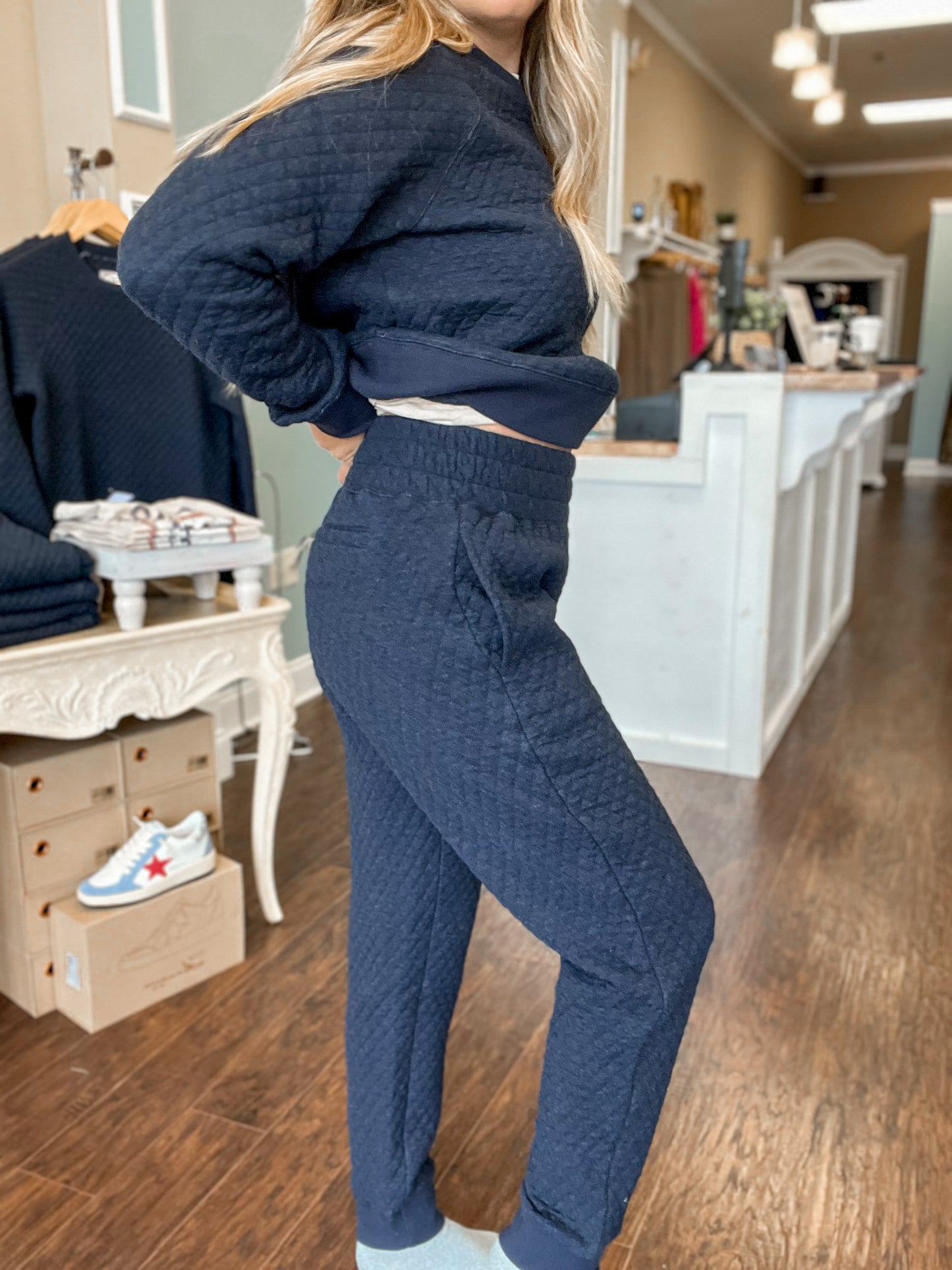 Navy Deale Quilted Jogger