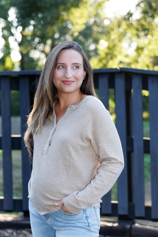 Sand Cambria Waffle Henley