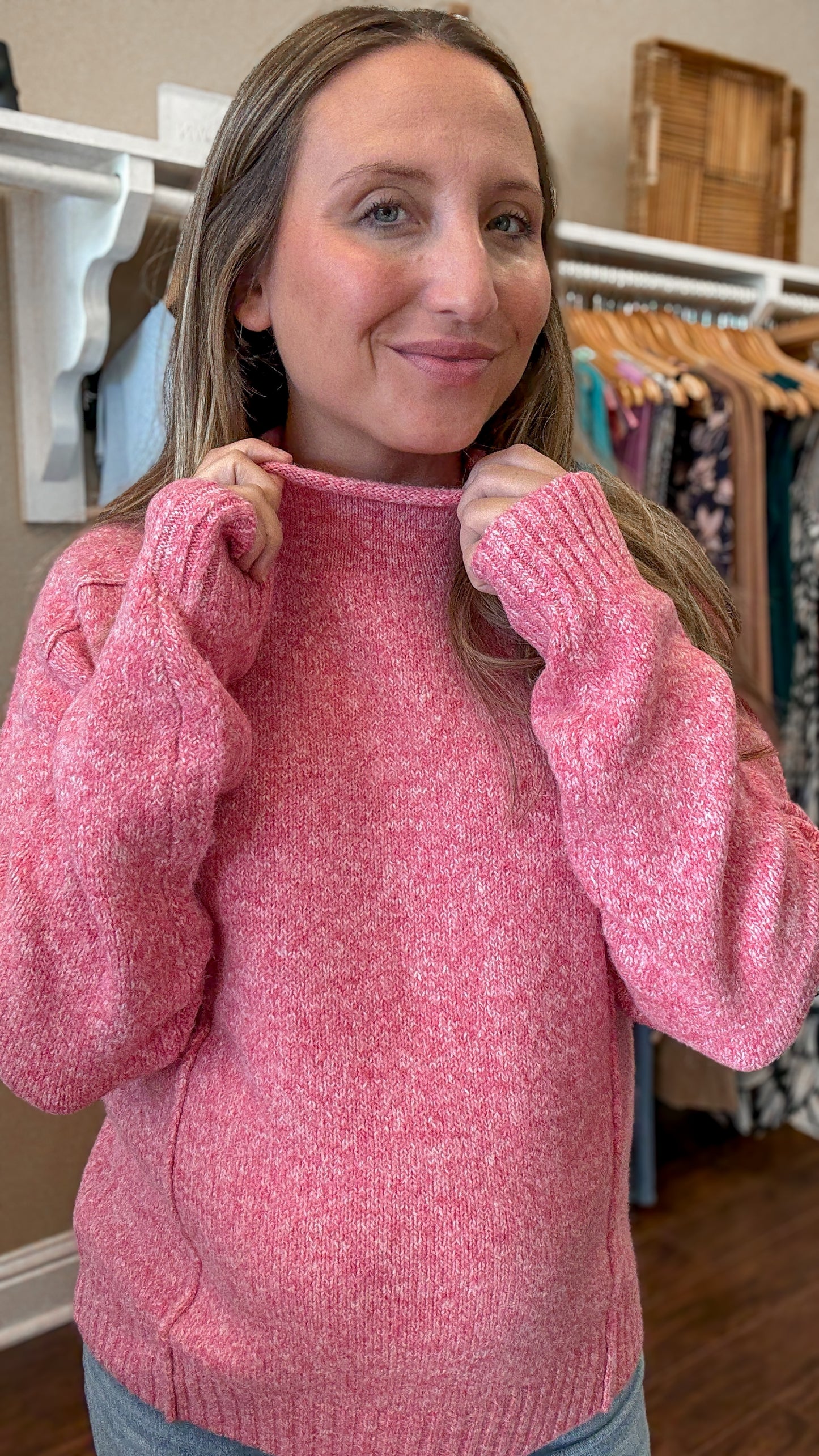 Pink Heather Bethania Funnel Neck Sweater