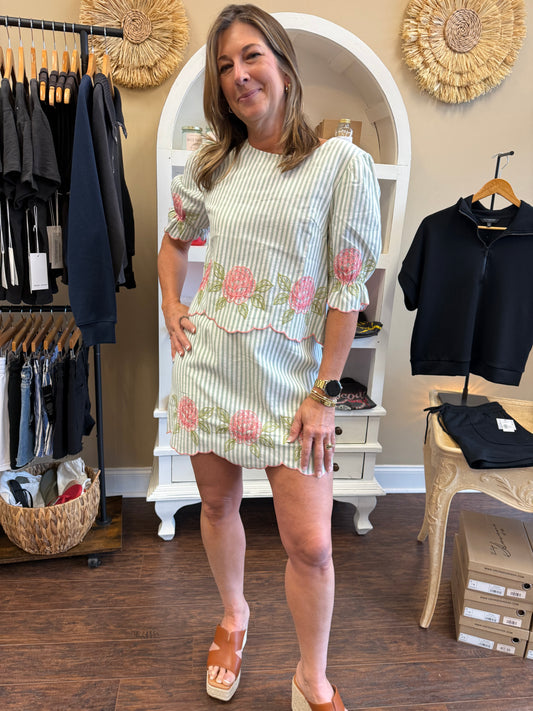 Pinstripe Scalloped Blouse
